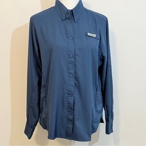 Columbia PFG Women’s Long Sleeve Fishing Shirt Blue Vented Mesh Lined Size Large